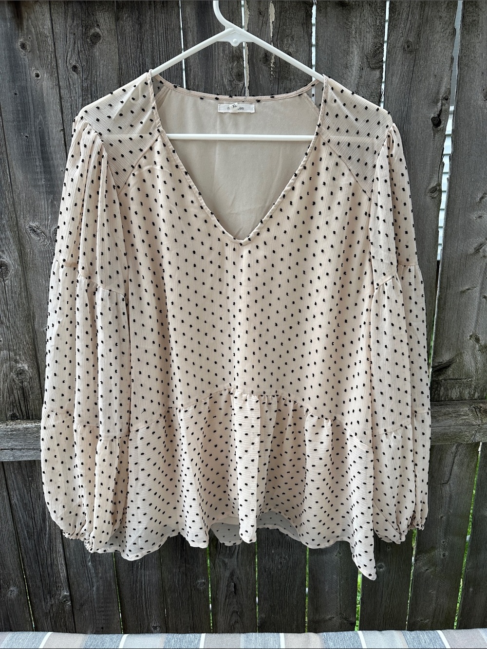Light Pink Polka Dot V-Neck Peplum Blouse - Women
